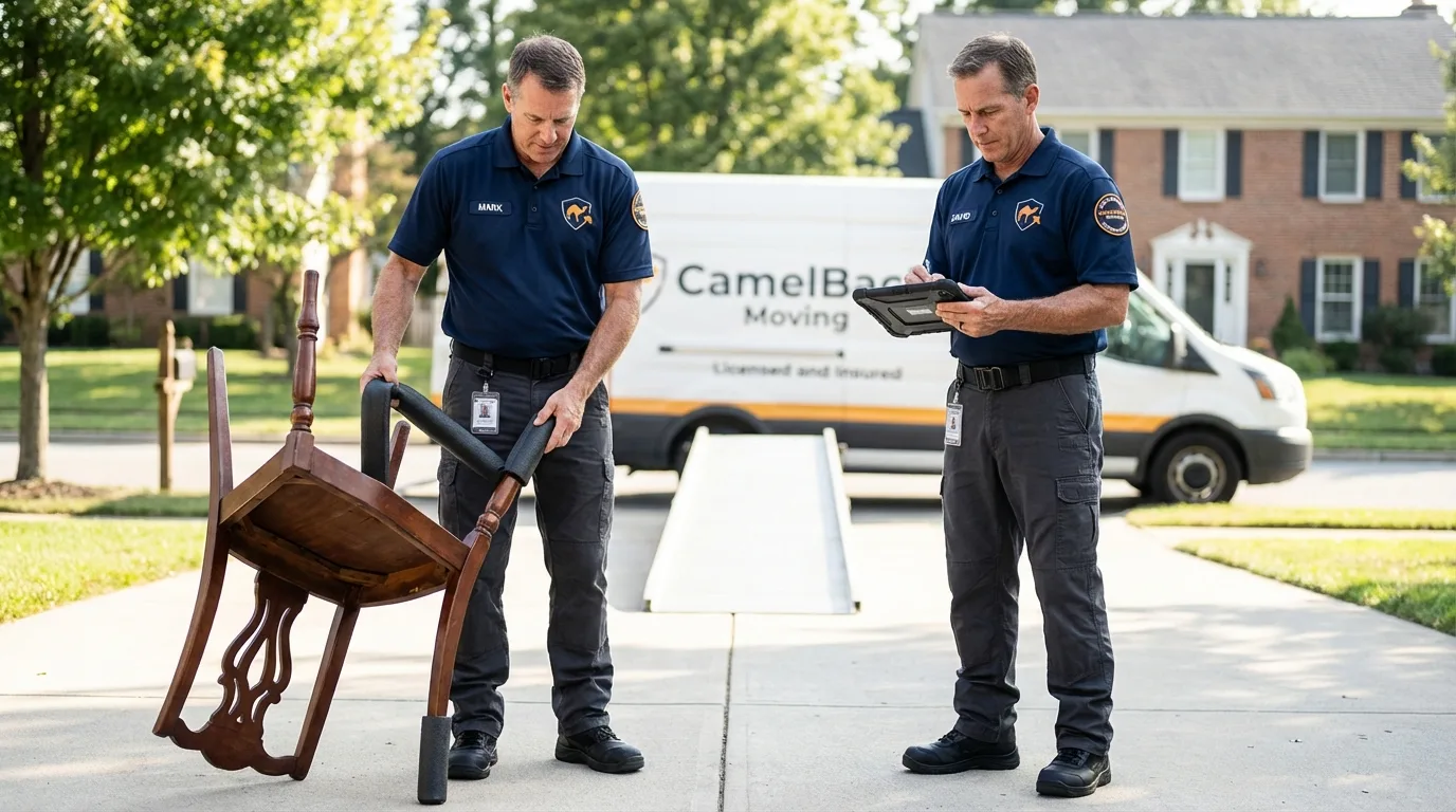 Movers inspecting furniture for damage prevention before loading in Rolling Fork, MS